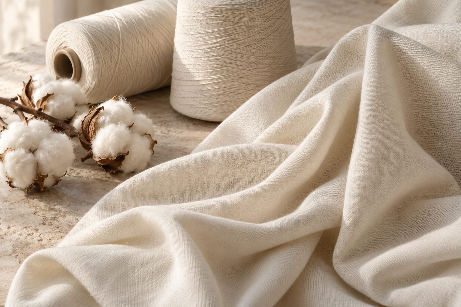 Illustrative cotton yarns used in knitted fabric materials