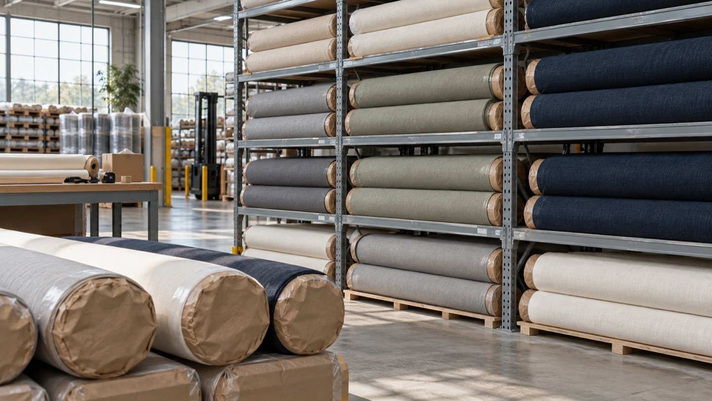 Fabric rolls prepared for bulk supply — illustrative scene